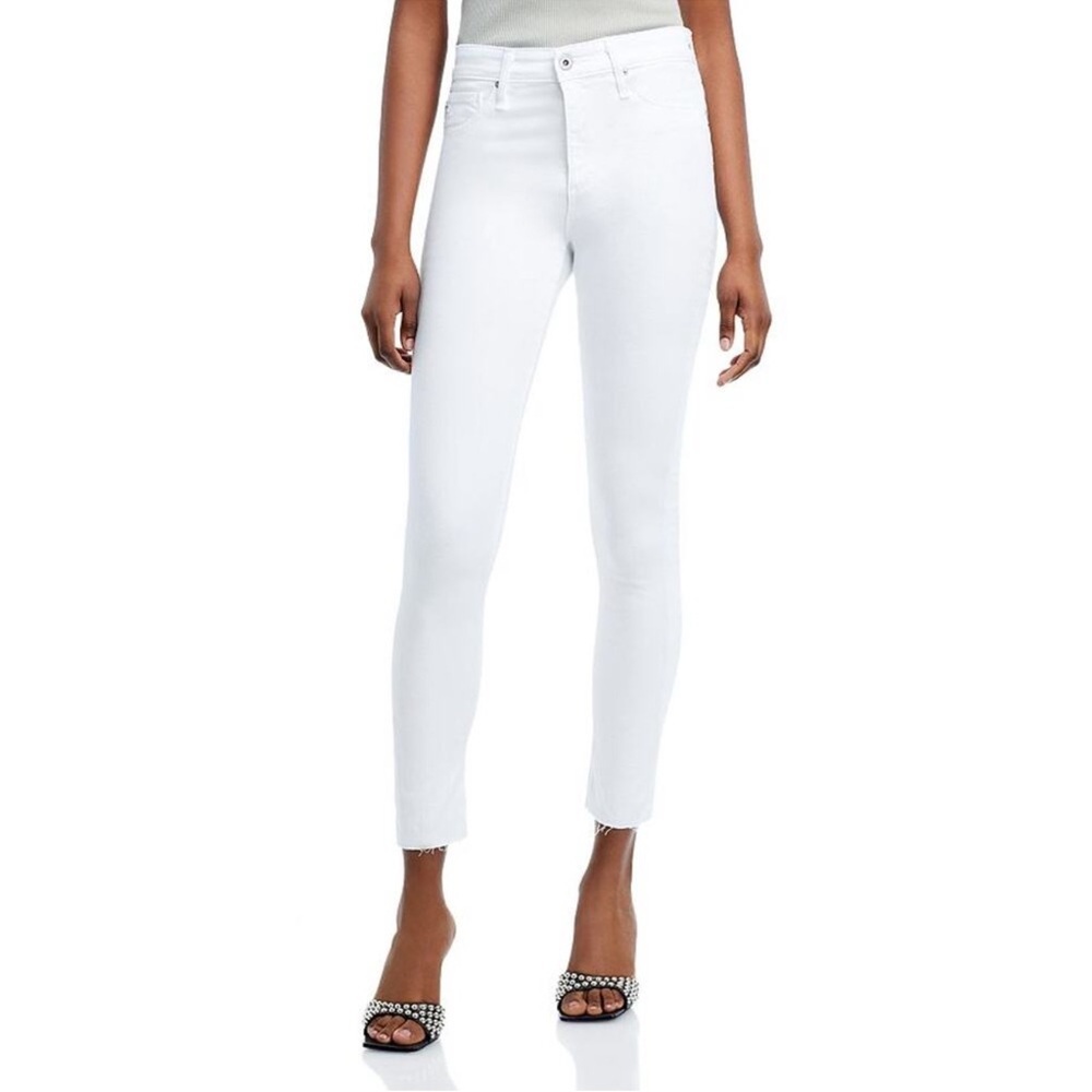 AG The Farrah high rise skinny ankle jean in white sz 29 Raw hem slim